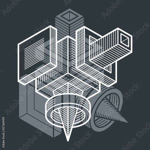 Abstract trigonometric construction, vector dimensional design template.