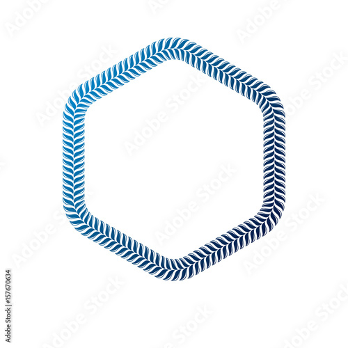 Victorian art vector hexagonal geometric frame with blank copy space created using stylish rope decoration. Heraldic template illustration.