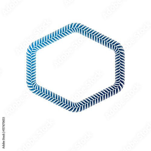 Victorian art vector hexagonal geometric frame with blank copy space created using stylish rope decoration. Heraldic template illustration.