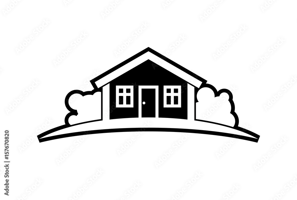Abstract black and white simple vector house with horizon line. Best for use in graphic design symbol. Countryside idea, beautiful village landscape. Abstract black and white simple vector house with horizon line. Best for use in graphic design symbol. Countryside idea, beautiful village landscape.