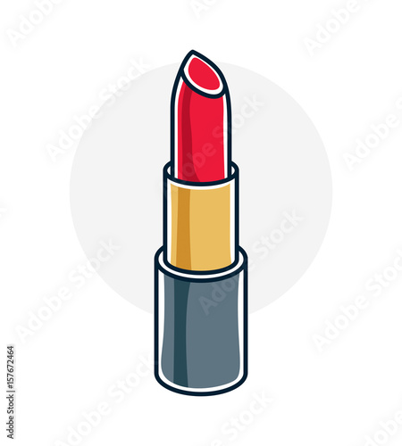 Vector illustration of single red lipstick isolated on white background. Personal cosmetic accessory, glamorous beauty product.