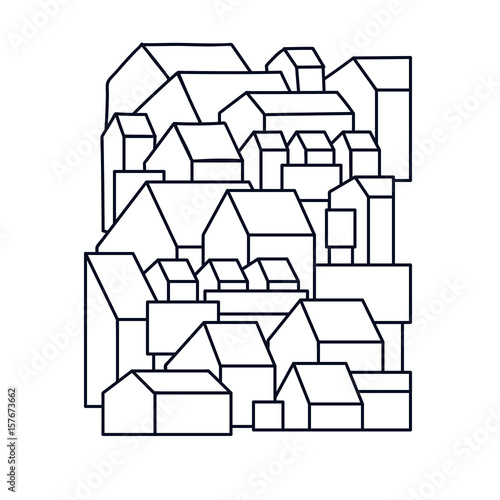 Unusual background with little town or village. Gable residential houses.