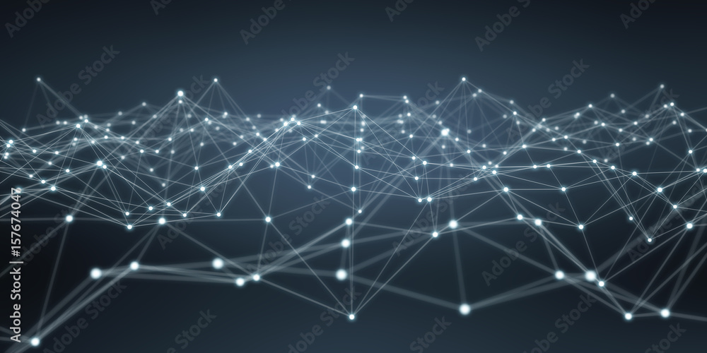 Floating white and blue dot network 3D rendering Floating white and blue dot network 3D rendering