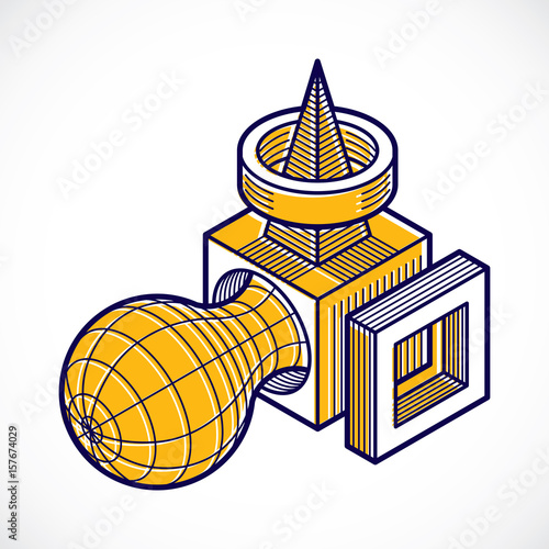 Engineering three-dimensional construction, abstract vector trigonometric shape.