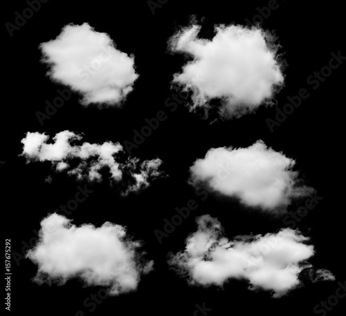 set of white cloud isolated on black background