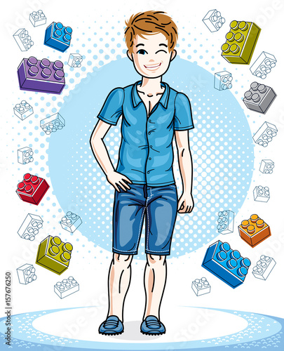 Cute little teenager boy st...