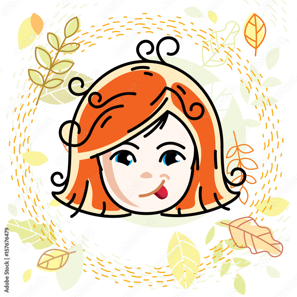 Vetor De Vector Illustration Of Beautiful Red Haired Happy Girl Face