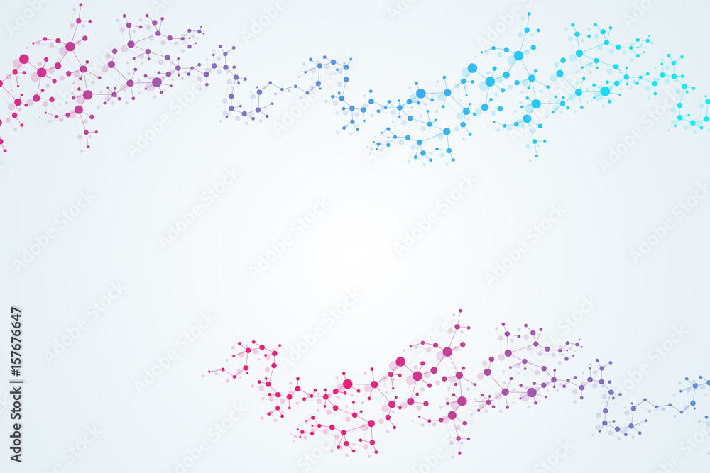 Fototapeta premium Structure molecule and communication. Dna, atom, neurons. Scientific concept for your design. Connected lines with dots. Medical, technology, chemistry, science background. Vector illustration.