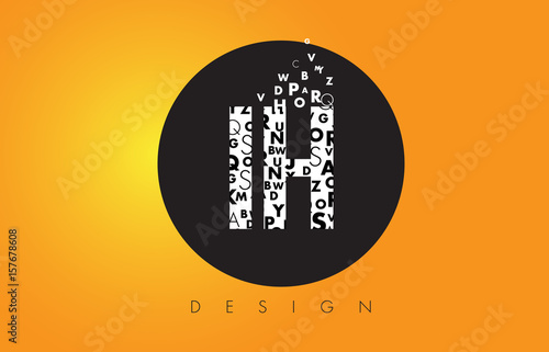 IH I H Logo Made of Small Letters with Black Circle and Yellow Background.