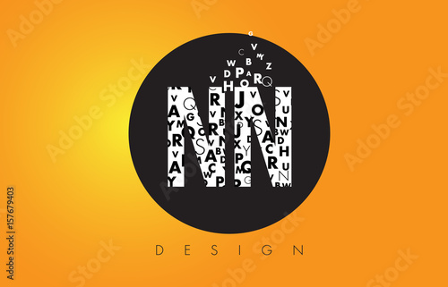 NN N Logo Made of Small Letters with Black Circle and Yellow Background.