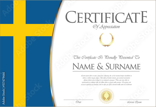 Certificate or diploma Sweden flag design