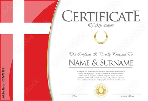 Certificate or diploma Denmark flag design