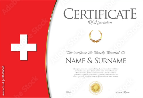 Certificate or diploma Switzerland flag design