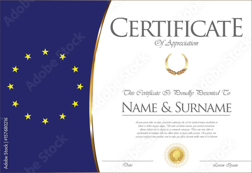 Certificate or diploma European Union flag design