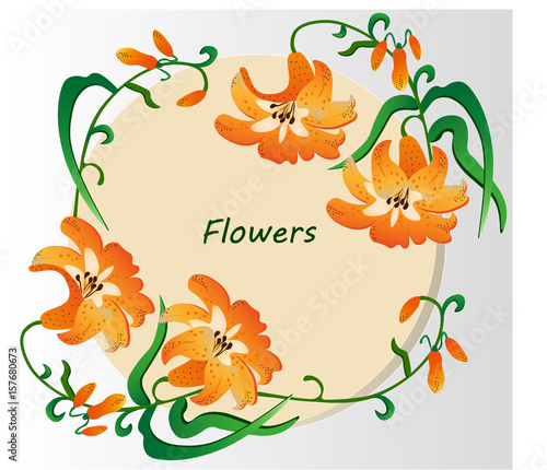 Vintage retro lily flowers Invitation card. Vector