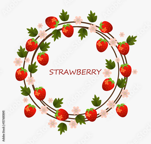 Strawberry round Summer fruits card. Vector