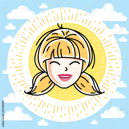 Woman face  human head. Vector character  beautiful blonde female with stylish haircut.