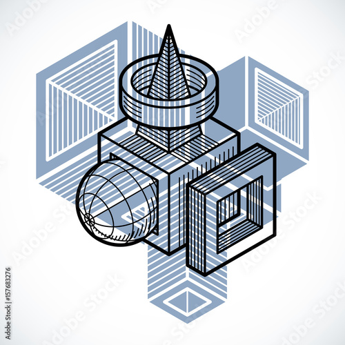 Engineering three-dimensional construction, abstract vector trigonometric shape.