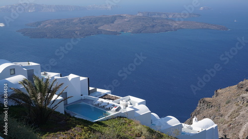 Photo of iconic Santorini volcanic island at summer  Cyclades  Greece