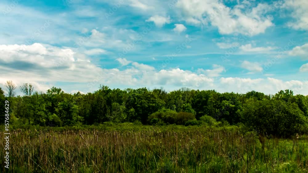 Cloudscape time lapse over wetlands at Buckhorn Island State Park, Grand Island, NY, USA. Cloudscape time lapse over wetlands at Buckhorn Island State Park, Grand Island, NY, USA.