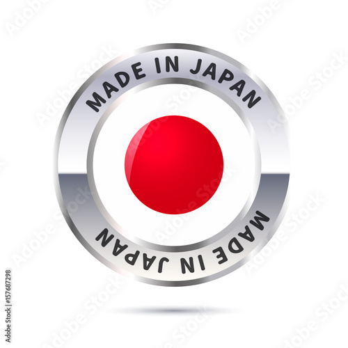 Metal badge icon, made in Japan with flag