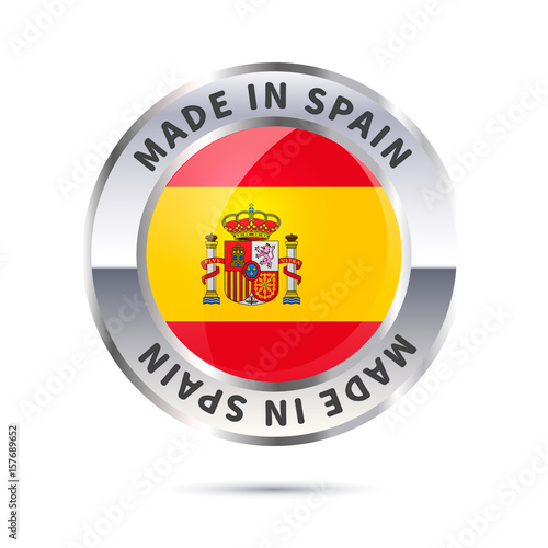 Metal badge icon, made in Spain with flag