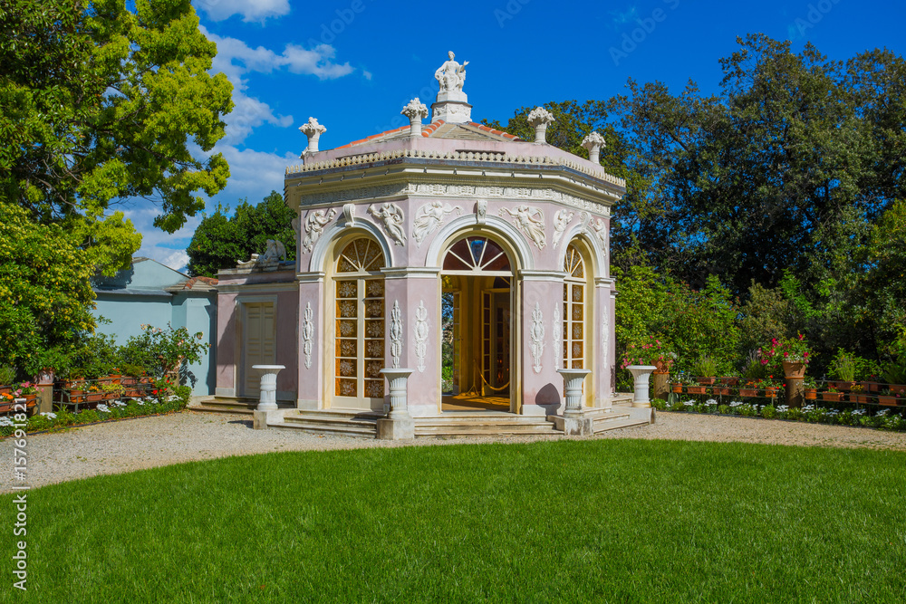 GENOA, (GENOVA), APRIL 28, 2017 - Flora Gardens in Villa Durazzo- Pallavicini in  Genoa Pegli, Italy