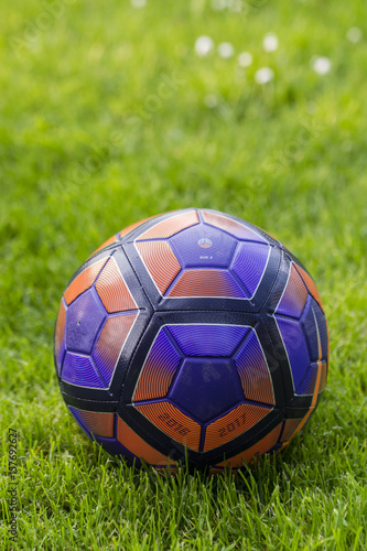 A soccer ball on the grass.