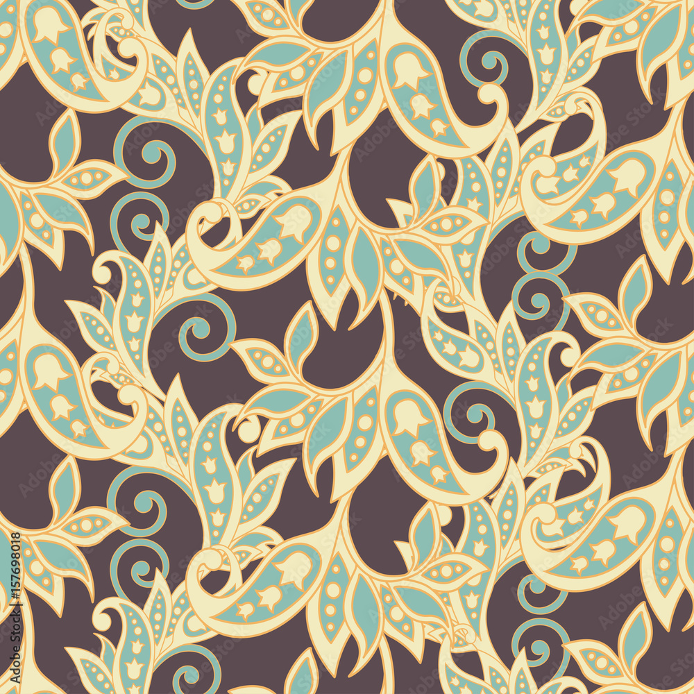Elegance seamless pattern with ethnic flowers. Vector Floral Illustration in asian textile style