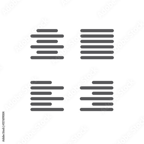 Justified type icon set - left justified, right justified, full, and centered