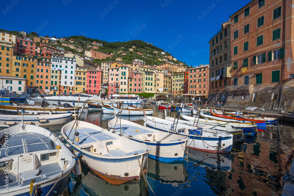 CAMOGLI, ITALY, MAY 23, 2017 - View of city of Camogli , Genoa Province, Liguria, Mediterranean coast, Italy