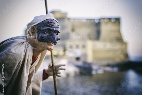 Lndscape of Naples with Pulcinella mask, Italy travel concept, Naples Italy photo