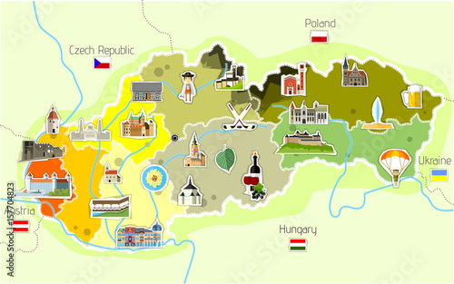 Fotografia Map of Slovakia with landmarks