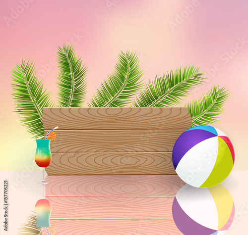 Summer background with wooden board