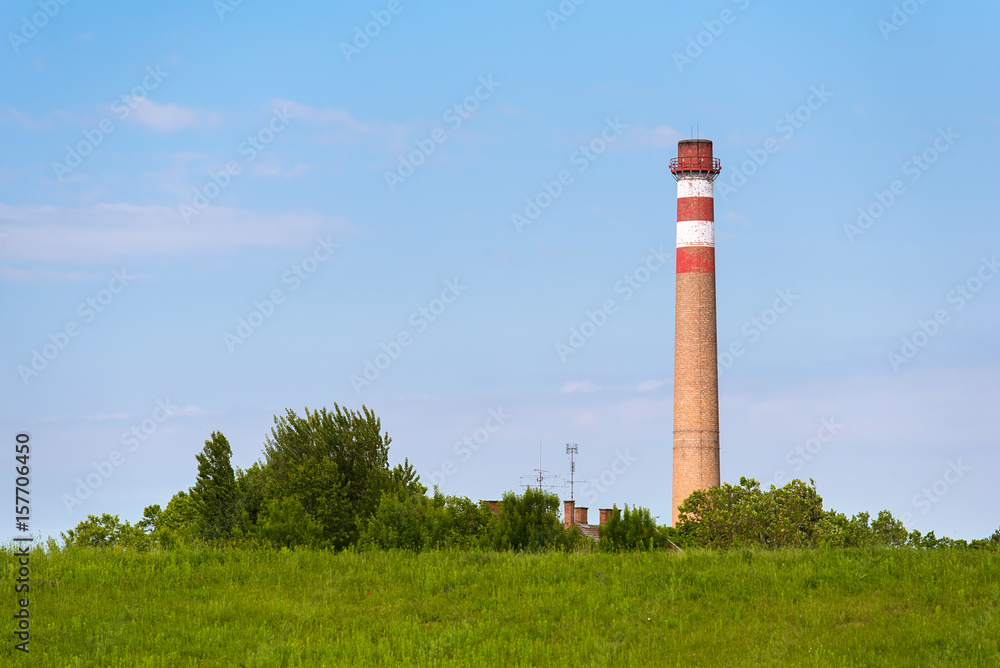 Power station chimney in the green