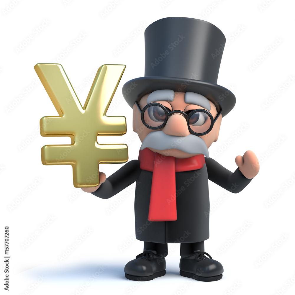 3d Funny cartoon lord in top hat character holds Japanese Yen symbol Stock  Illustration | Adobe Stock