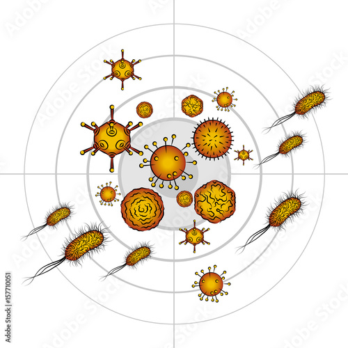 Influenza viruses and E coli Bacteria. Vector illustration