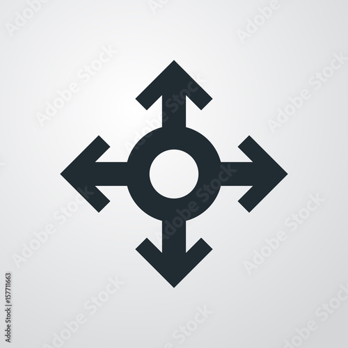 Icono plano cuatro flechas con circulo en fondo degradado