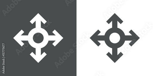 Icono plano cuatro flechas con circulo gris y blanco