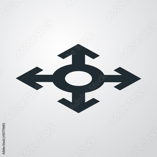 Icono plano cuatro flechas con circulo perspectiva en fondo degradado