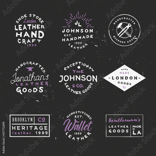 Leather goods vintage labels. Handcrafted leather goods badges