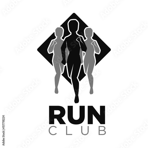Run club vector icon of jogging people silhouettes