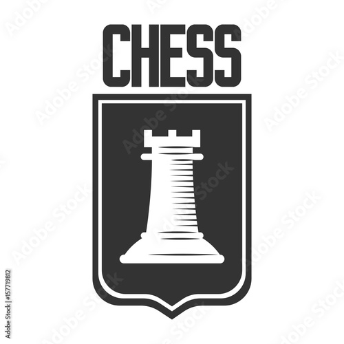 Photography Chess club vector icon template of rook castle chessman on heraldic shield