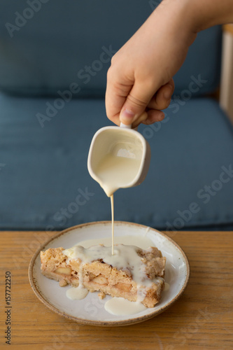 Apple Crumble Pie on Wooden Table