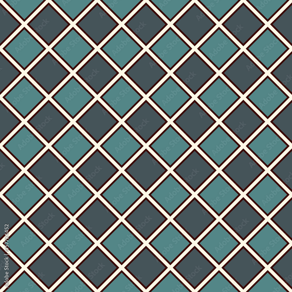 Fototapeta premium Seamless pattern with symmetric geometric ornament. Blue color diamond abstract background. Mosaic wallpaper.