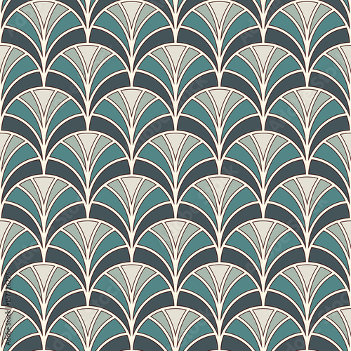 Fish scale wallpaper. Asian traditional ornament with repeated scallops. Hand fan motif. Oriental seamless pattern