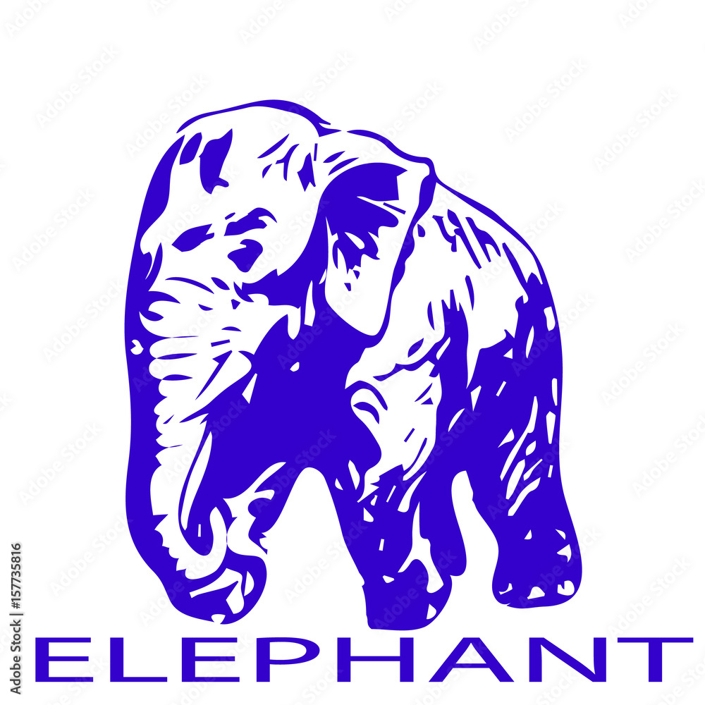 Elegance of the ELEPHANT, the color is blue SILHOUETTE ON THE WHITE BACKGROUND