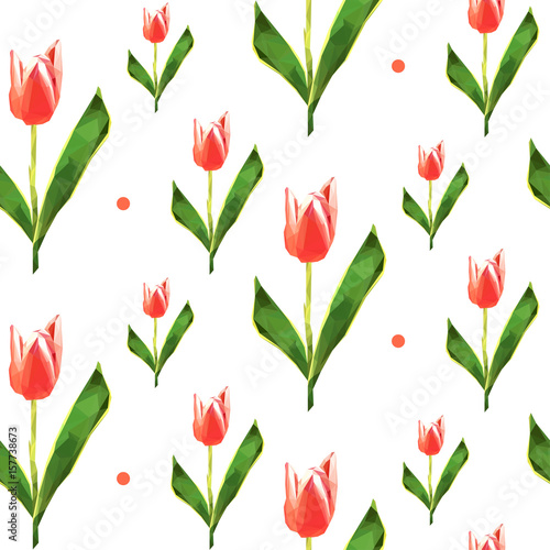 Seamless pattern. Low poly flower tulip. Vector background.