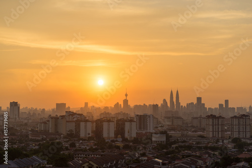 Photography View of downtown Kuala Lumpur during majestic sunset