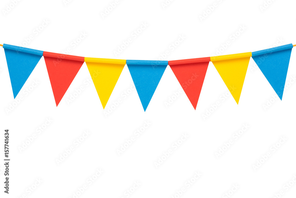 Colorful paper bunting party flags isolated on white background Colorful paper bunting party flags isolated on white background